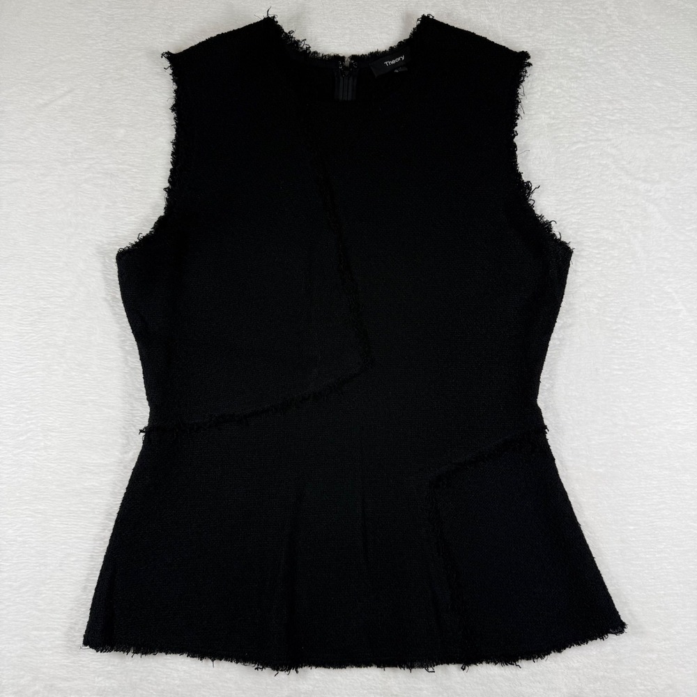 Theory‎ Womens Seamed Shell Spring Boucle Black Sleeveless Peplum Top Size M